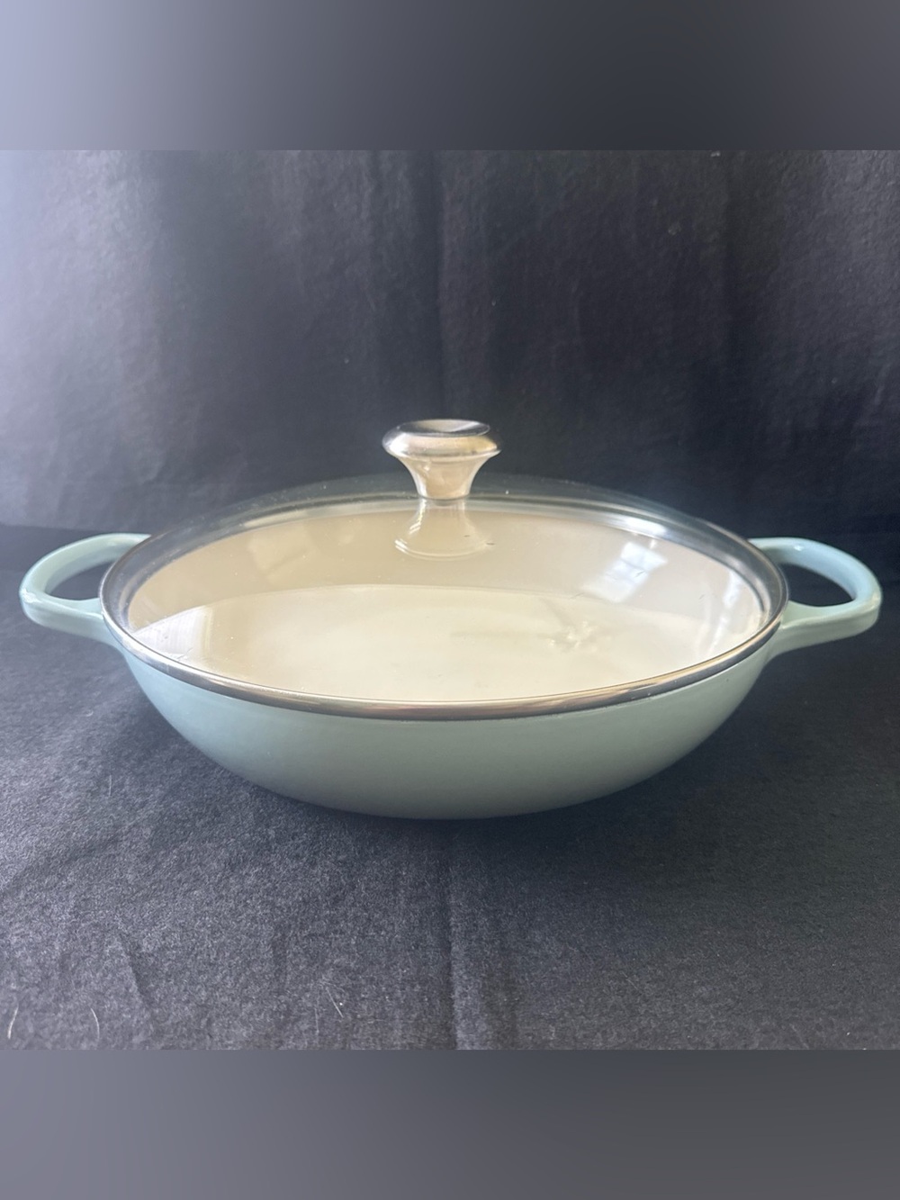 Le Creuset Enameled Cast Iron Signature Round Braiser Glass Lid 3.5 Qt Sea Salt